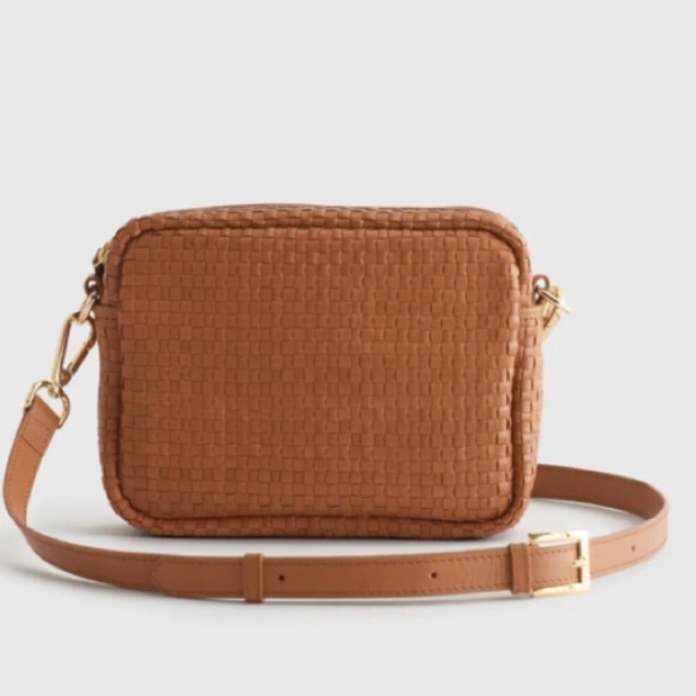 Quince Woven Crossbody Bag in Warm Tan